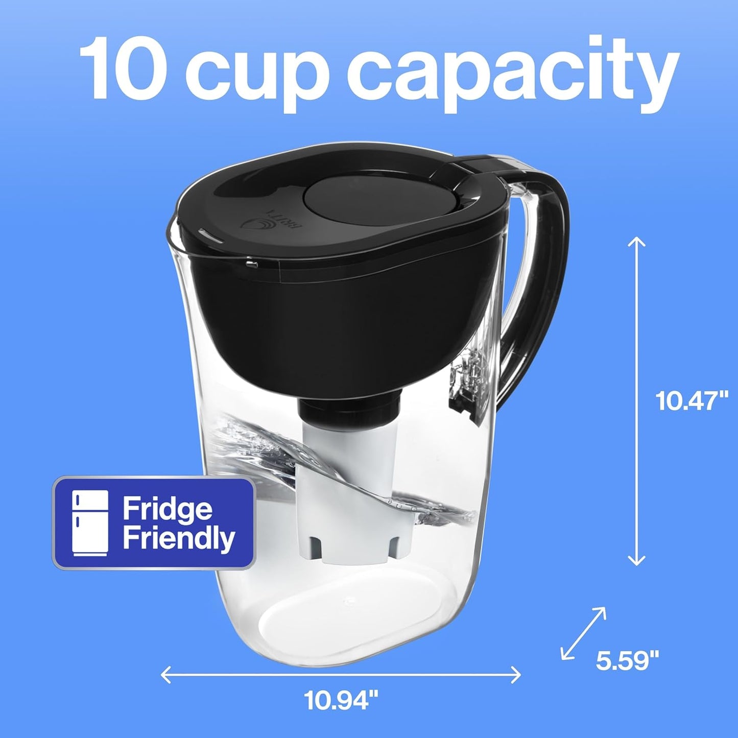 Brita SmartLight Water Filter Pitcher, Matte Black – Simple Hydration Solution for Compact Kitchens and Small-Space Apartments