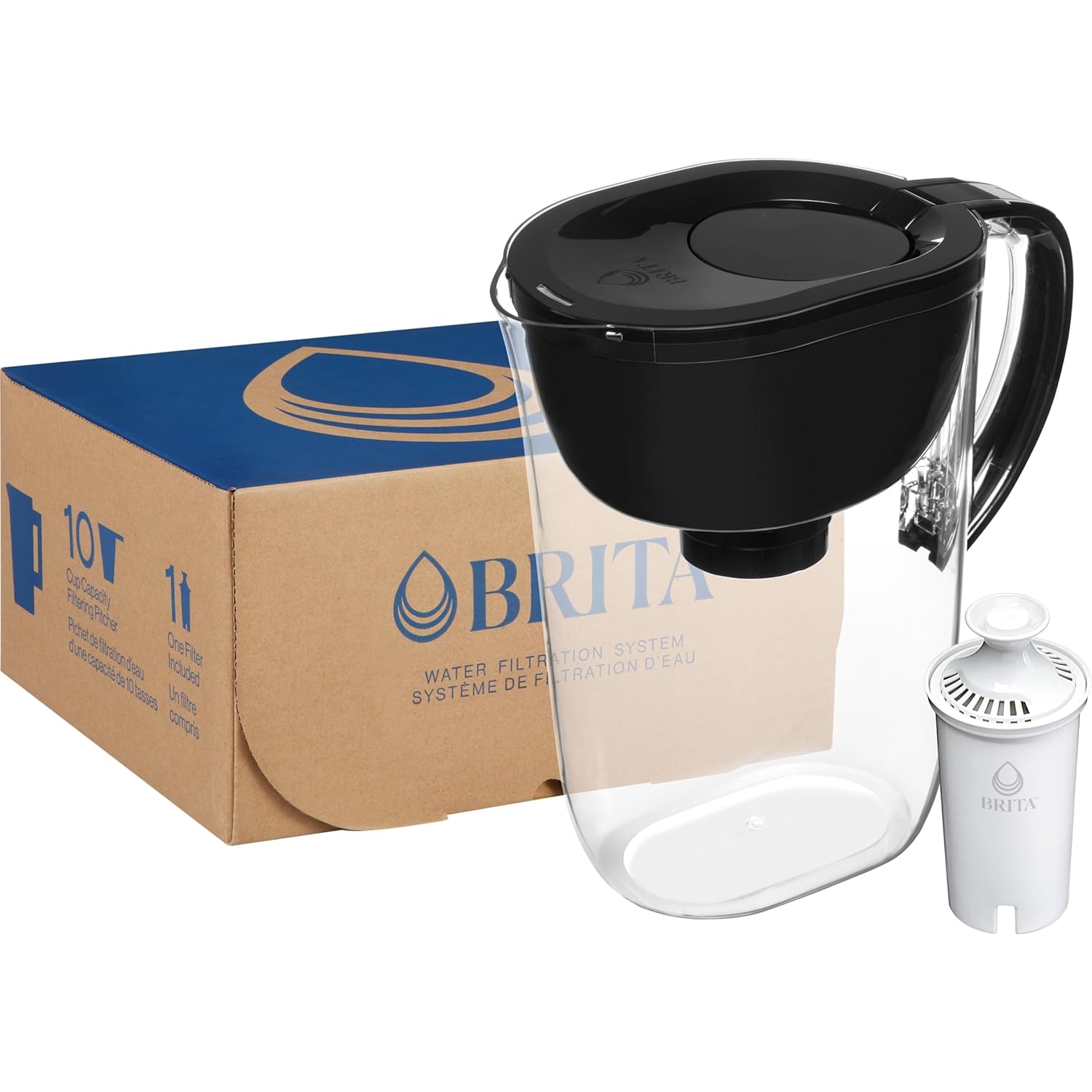 Brita SmartLight Water Filter Pitcher, Matte Black – Simple Hydration Solution for Compact Kitchens and Small-Space Apartments