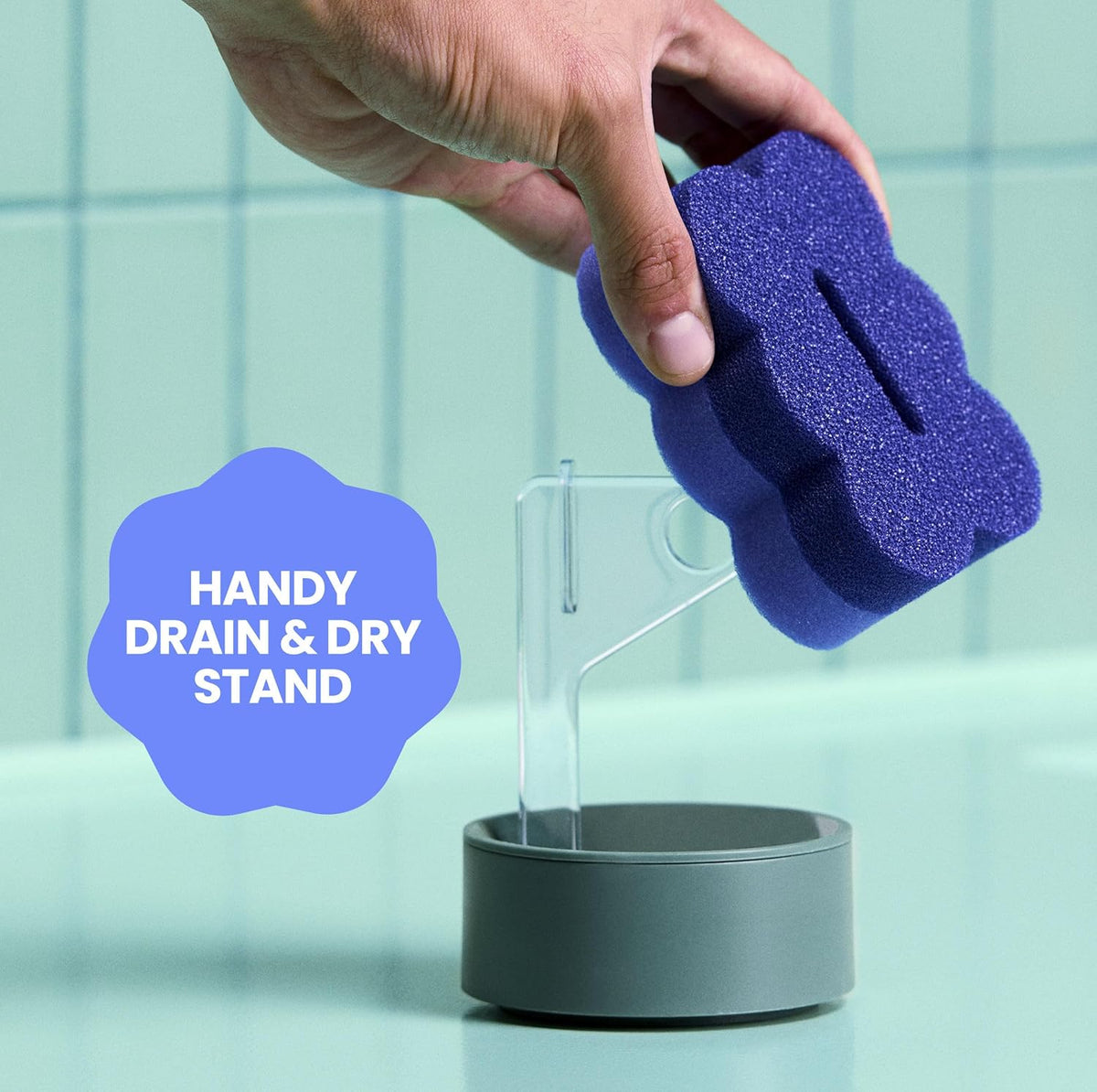 Brite by Scotch-Brite Minimalist Scrub Sponge with Drain + Dry Stand – Simple Two-Piece System for Less-Is-More Living