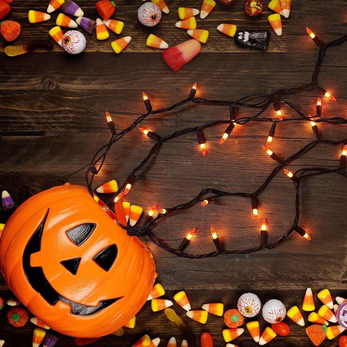 Brizled Candy Corn String Lights – Outdoor Patio and Fence Lighting, Water-Resistant 100-Count Set