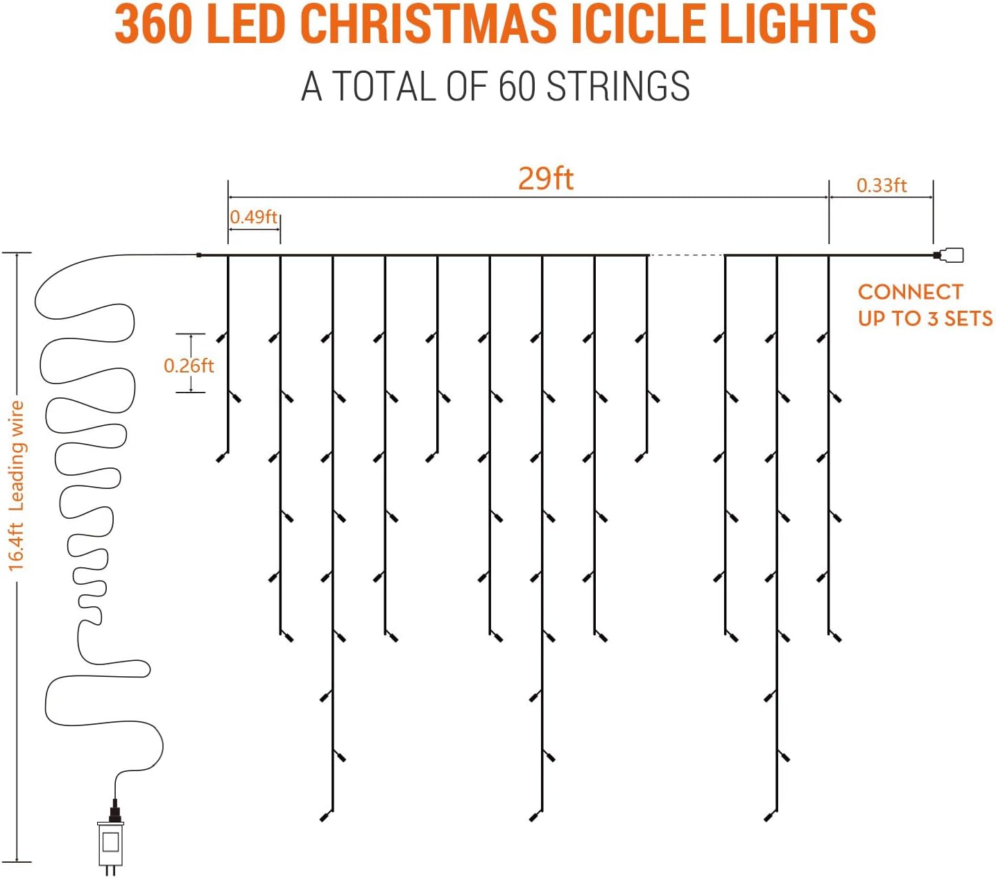 Brizled Color Changing Icicle Lights – Patio String for Outdoor Dining, IP44 Waterproof 29ft Garland