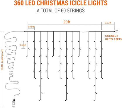 Brizled Color Changing Icicle Lights – Patio String for Outdoor Dining, IP44 Waterproof 29ft Garland