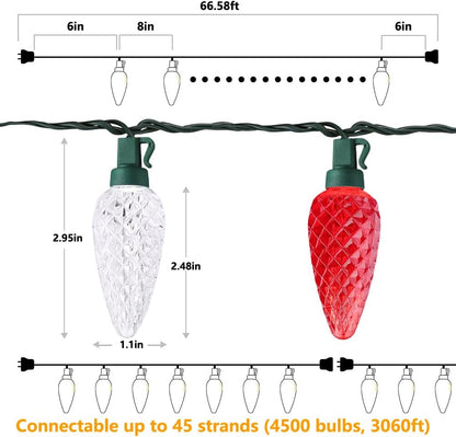 Brizled Red and Cool White C9 String Lights for Living Room Aesthetic, 66FT Faceted Indoor Decor