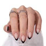 BTArtbox Press On Nails — Durable Black French Almond Set for Heavy Typing, Lifting, and Long Commute Days