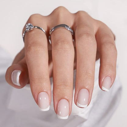 BTArtbox Press On Nails - White French Tip Press on Nails Square, Glue On Nails for Wedding Gift, Supremely Fit &amp;amp; Natural Stick On Nails in 15 Sizes - 30 Fake Nails Kit, Classic French