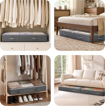 Budding Joy 4 Pack Underbed Storage Bins 95L Grey, Foldable Blanket and Comforter Organizer for Master Closet and Hallway Styling