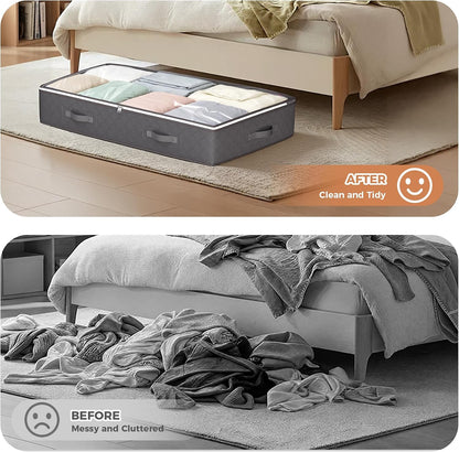 Budding Joy 4 Pack Underbed Storage Bins 95L Grey, Foldable Blanket and Comforter Organizer for Master Closet and Hallway Styling
