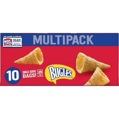 Bugles Original Crispy Corn Snacks – Single-Serve Bags for Road Trips, Picnics, and Camping Adventures, 10 Ct