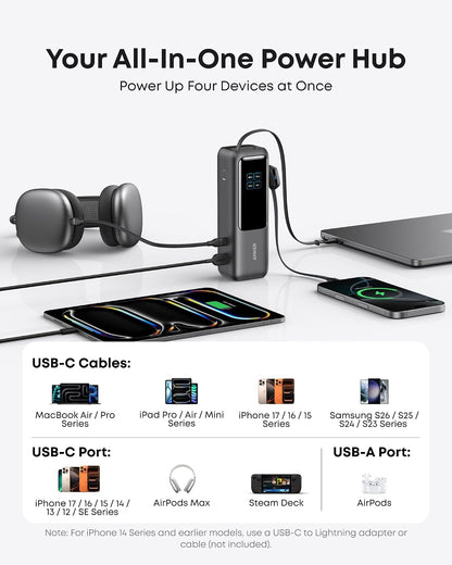 built-in 0.98 ft usb-c strap cable rated for 20,000 bends