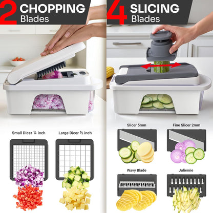 built-in food container that catches slices and frees up counter space