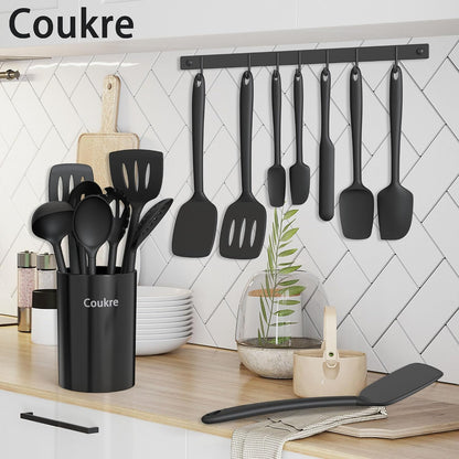 built-in hanging holes and included countertop holder for organized storage