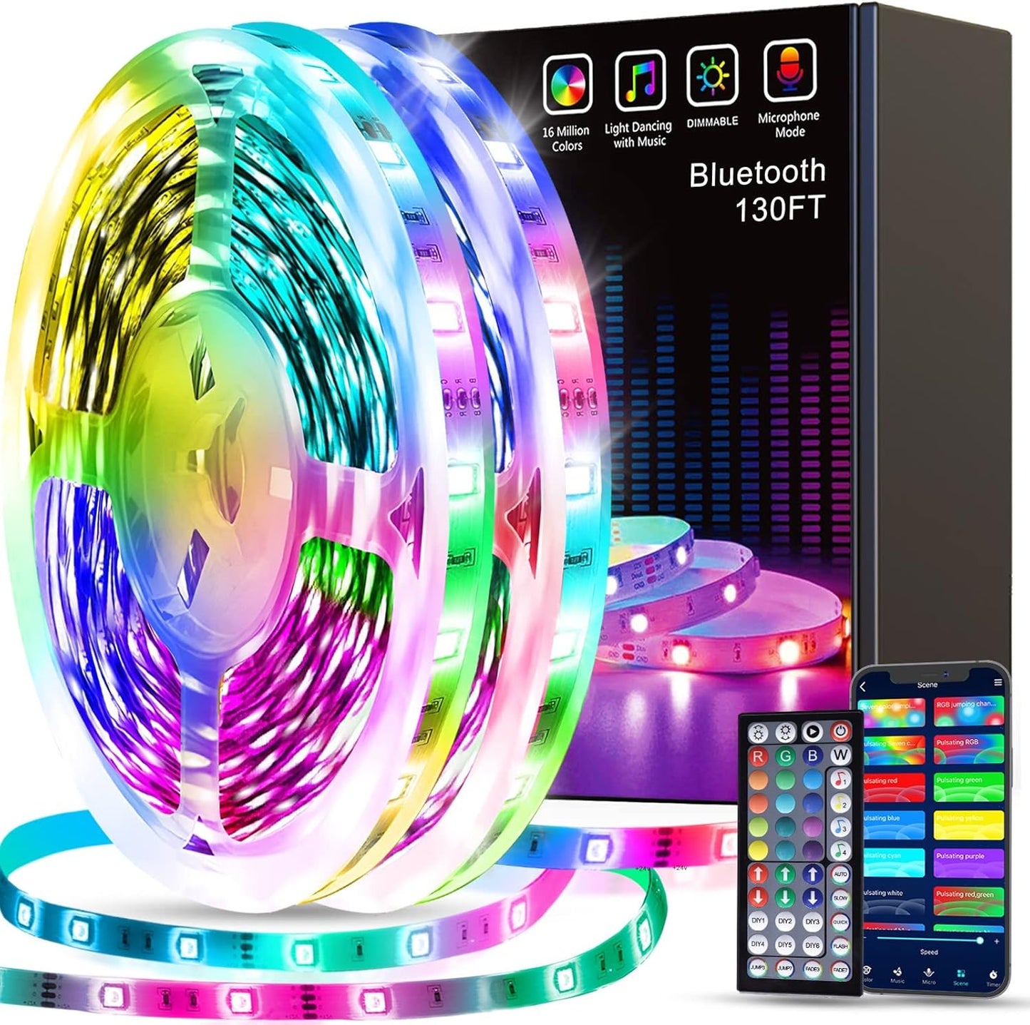 built-in microphone with music sync that matches lighting to beat and rhythm