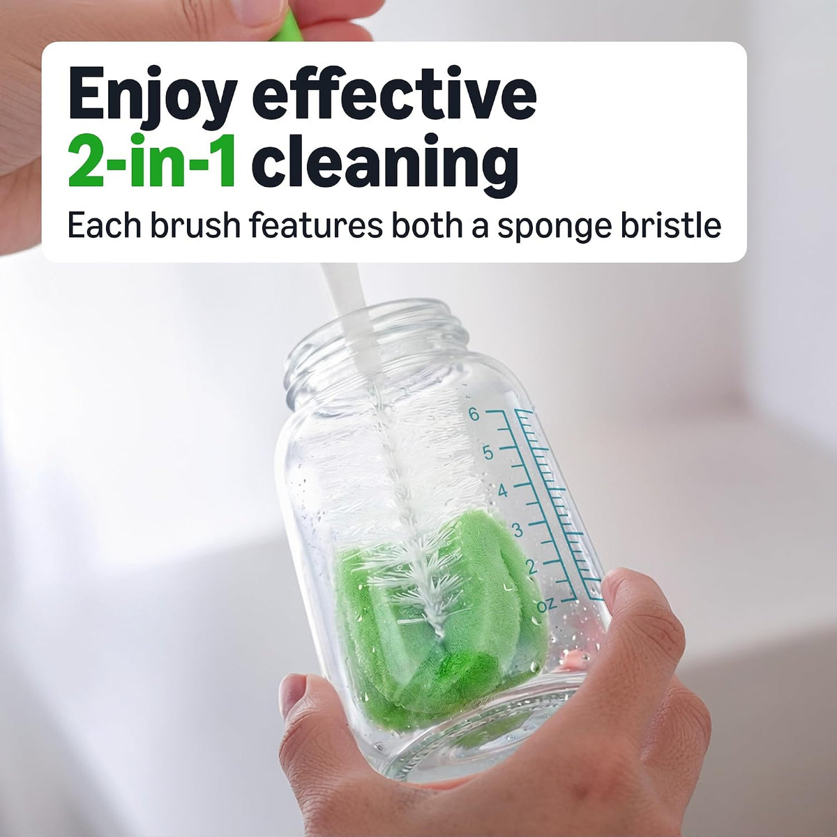 built-in nipple cleaning tip at the base of the handle