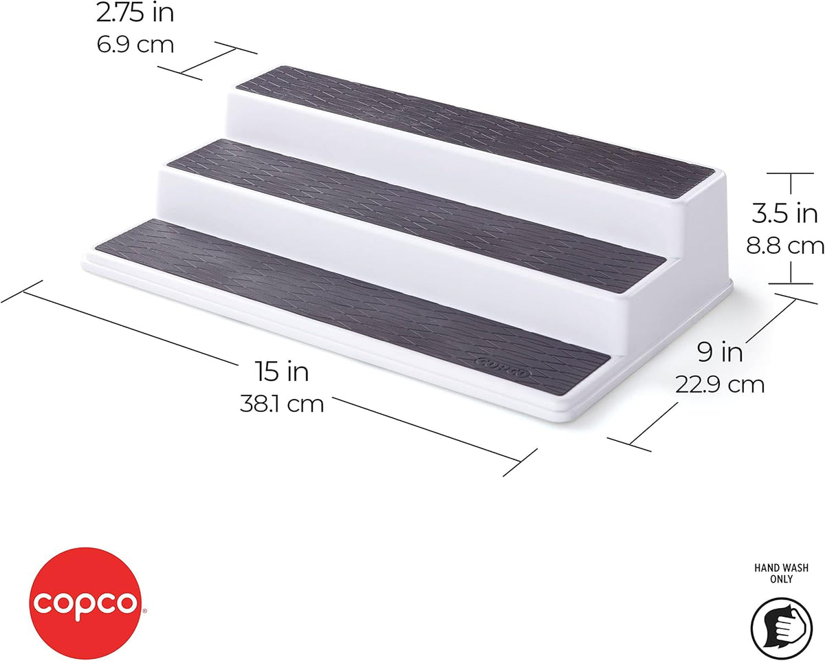 built-in non-slip surface lining on every tier to grip jars and prevent shifting