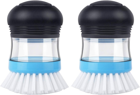 built-in refillable soap reservoir with push-button dispenser on top
