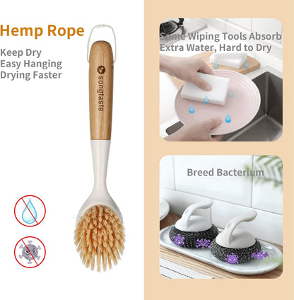 built-in scraper on the brush head for removing stuck-on food