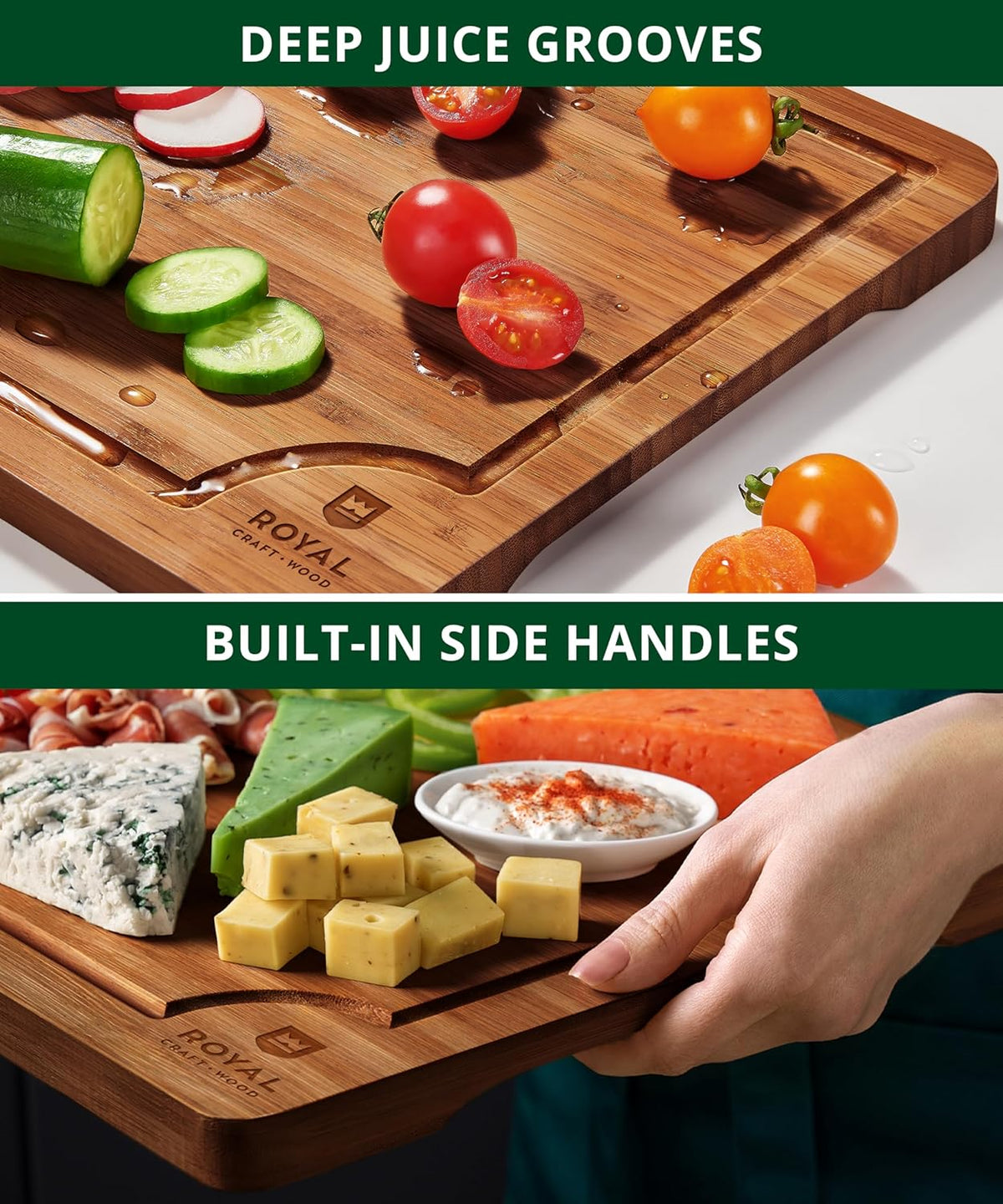 built-in side handles for easy lifting and direct counter-to-table serving