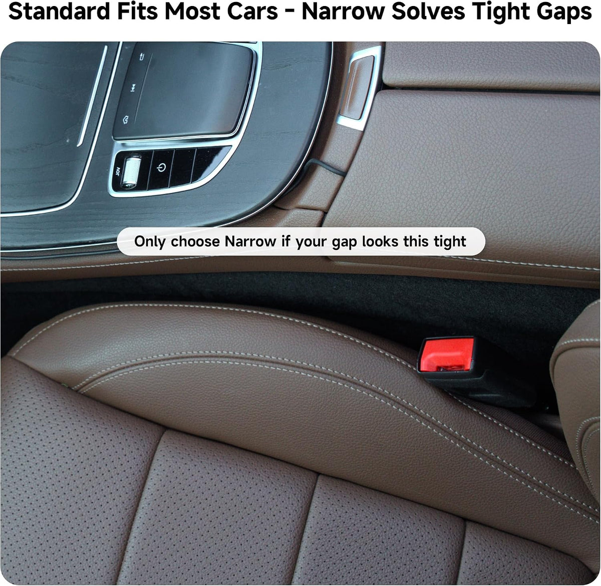 built-in slot that attaches to the seat belt catch and moves with the seat