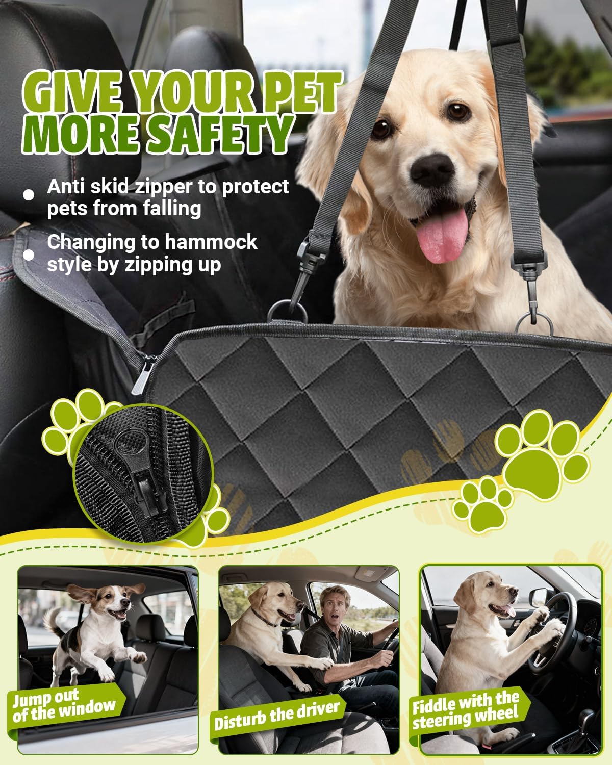 built-in storage pocket plus an included adjustable pet seat belt