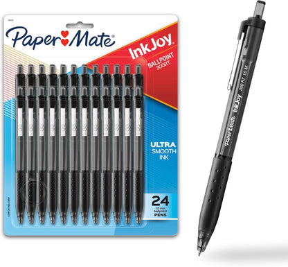 bulk packaging of 24 retractable black ballpoint pens