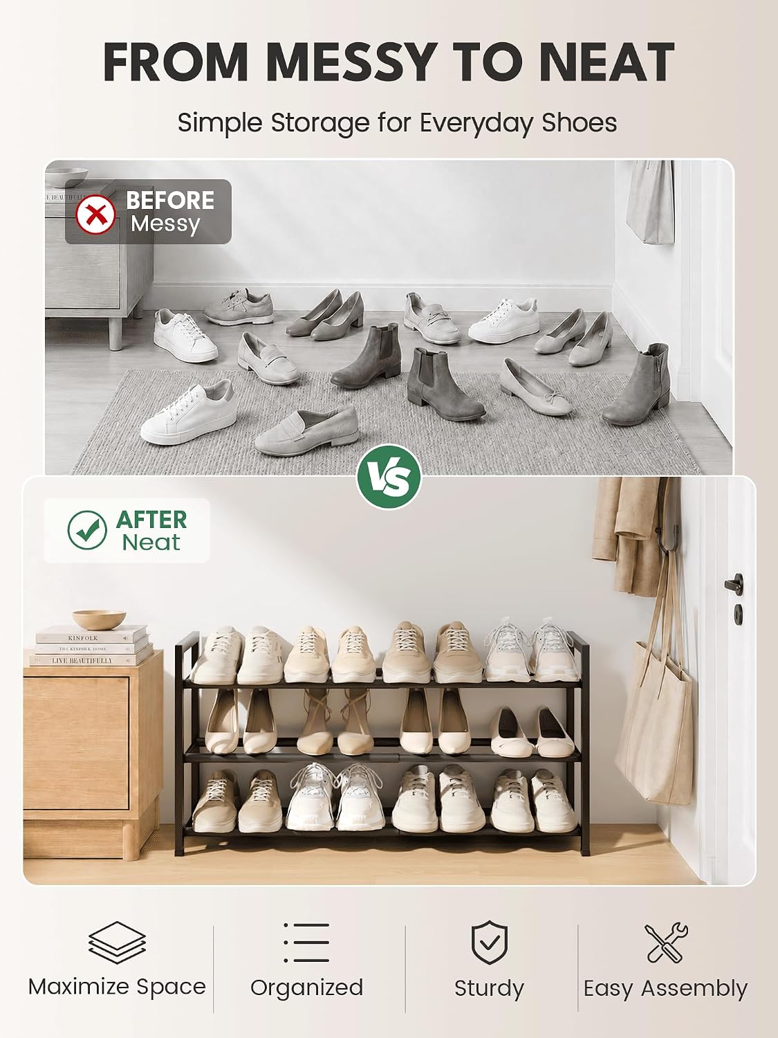 Bumusty Expandable Shoe Rack – Holiday Gift for Apartment Dwellers, Rust-Resistant and Adjustable