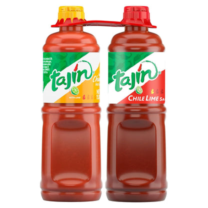 bundle of two 15.38oz bottles: fruity chamoy sauce and classic chile lime sauce