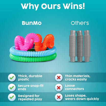 BUNMO Pop Tubes – Safe Sensory Toys for Toddlers Ages 3+, Nursery and Playroom Floor Play