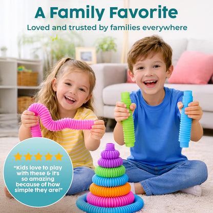 BUNMO Pop Tubes – Safe Sensory Toys for Toddlers Ages 3+, Nursery and Playroom Floor Play