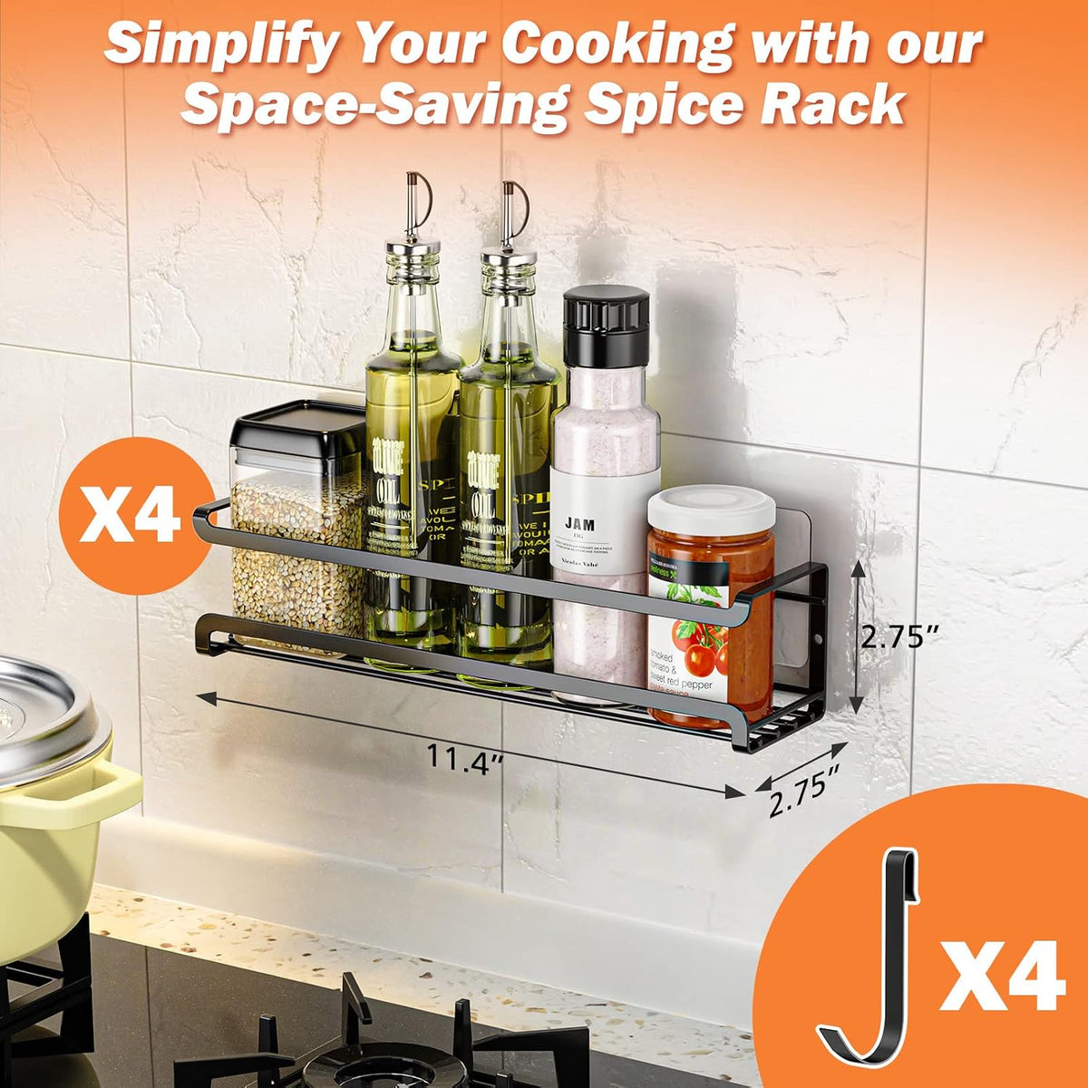 Bunoxea Pantry Door Spice Rack, Wedding Registry Gift for Couples Who Love to Cook
