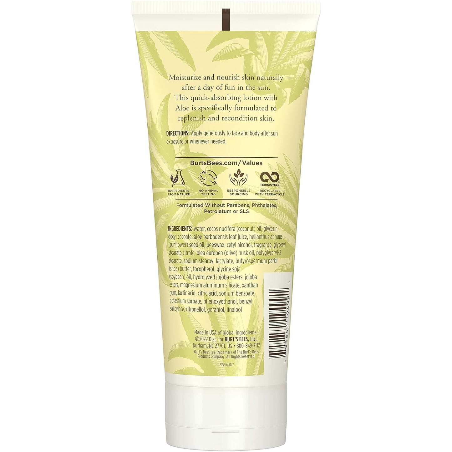 Burt's Bees After Sun Lotion with Aloe Vera & Coconut Oil - Portable Aloe Lotion for Poolside and Patio Use