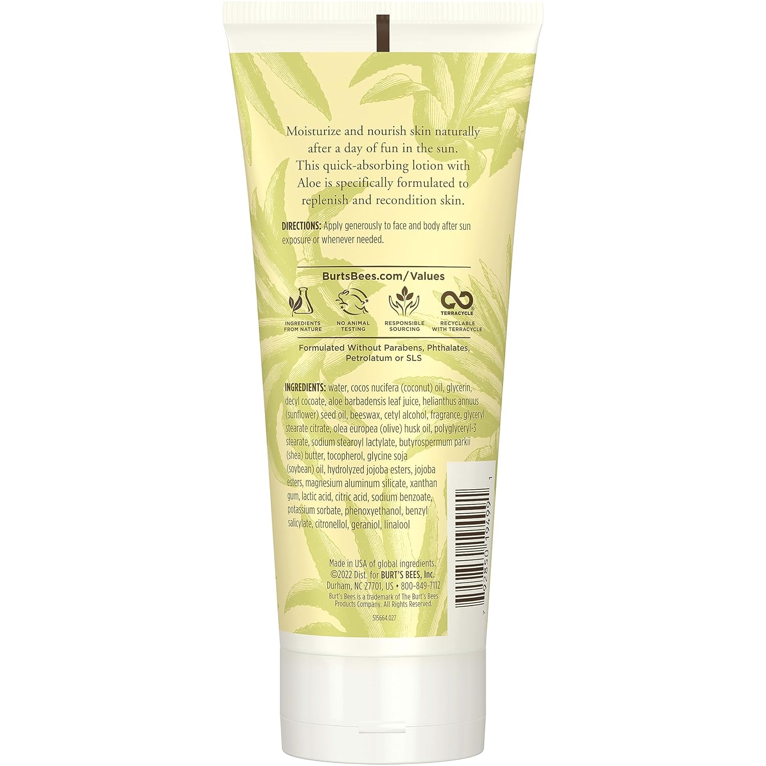 Burt's Bees After Sun Lotion with Aloe Vera & Coconut Oil - Portable Aloe Lotion for Poolside and Patio Use