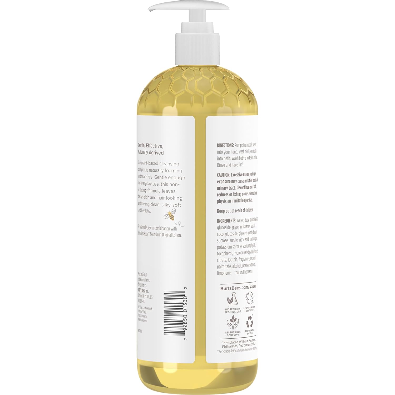 Burt's Bees Baby Wash and Shampoo – Gentle Tear-Free Cleanser for Nursery Bath Time, 21 oz
