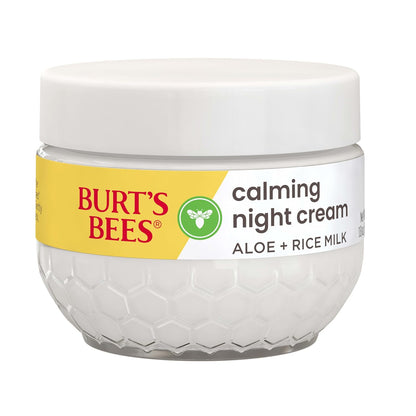Burt's Bees Calming Night Moisturizer 1.8 oz Tub – Simple, Single-Step PM Face Cream for a Less-Is-More Natural Skincare Routine