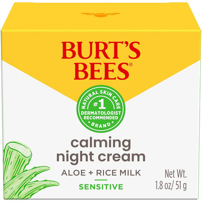 Burt's Bees Calming Night Moisturizer 1.8 oz Tub – Simple, Single-Step PM Face Cream for a Less-Is-More Natural Skincare Routine