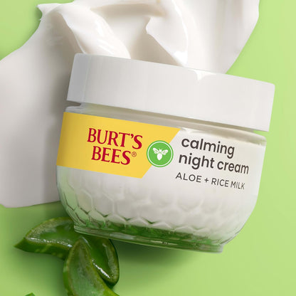 Burt's Bees Calming Night Moisturizer 1.8 oz Tub – Simple, Single-Step PM Face Cream for a Less-Is-More Natural Skincare Routine