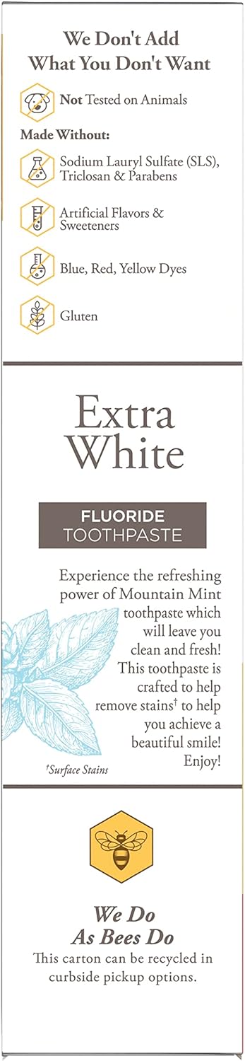 Burt's Bees Extra White Toothpaste – SLS-Free Fluoride Paste for Mindful Oral Care and Wind-Down Self-Care, 4.7 oz Pack of 3