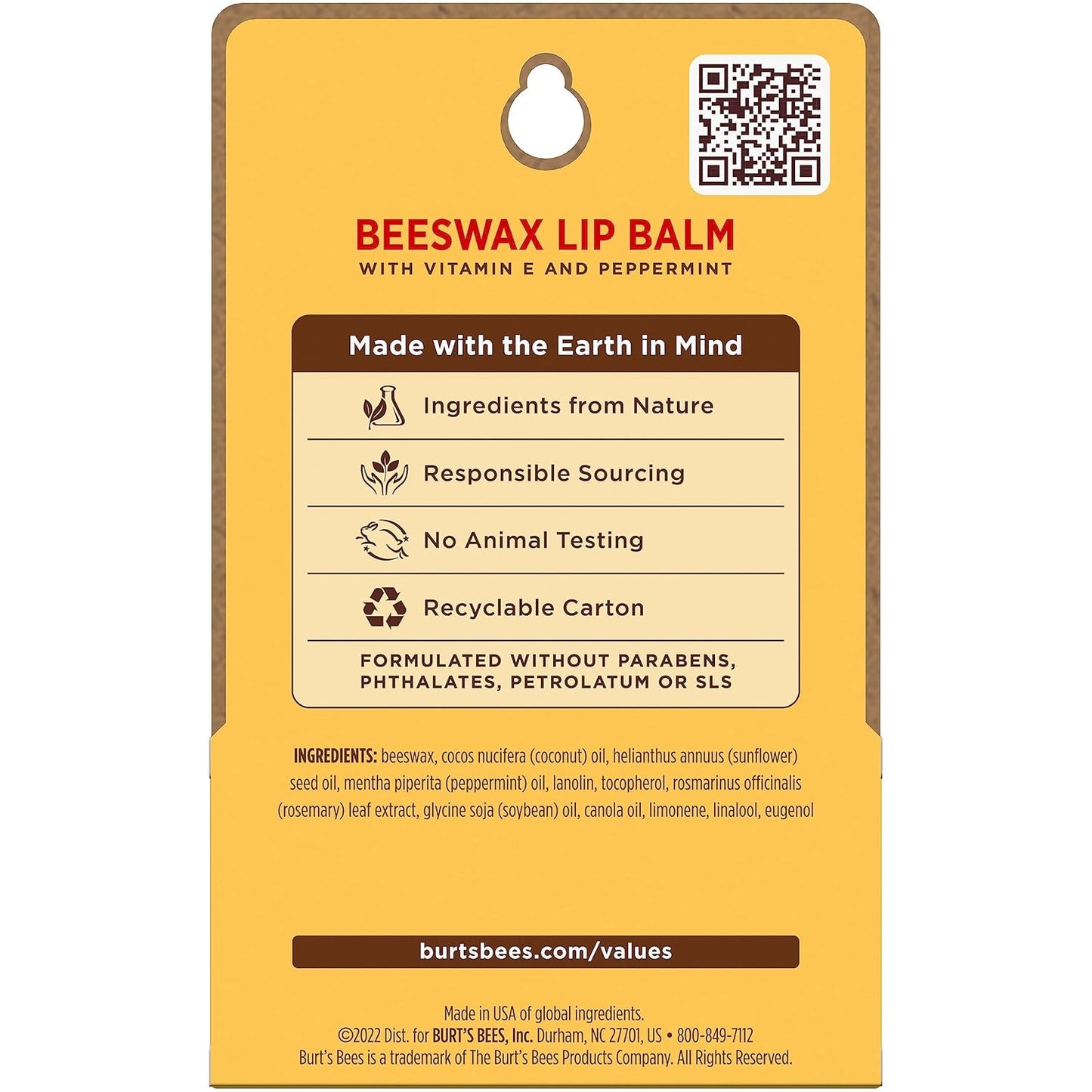 Burt's Bees Lip Balm Original – Understated Everyday Carry, Recycled Plastic Tube