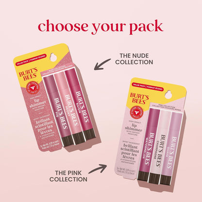 Burt's Bees Tinted Lip Shimmer 3-Pack – Beautiful Valentine's Day Gift Set for Women and Teen Girls