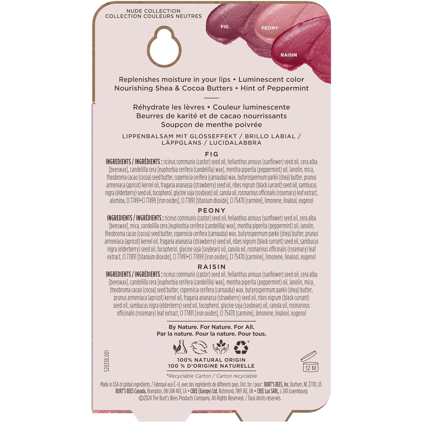 Burt's Bees Tinted Lip Shimmer 3-Pack – Beautiful Valentine's Day Gift Set for Women and Teen Girls