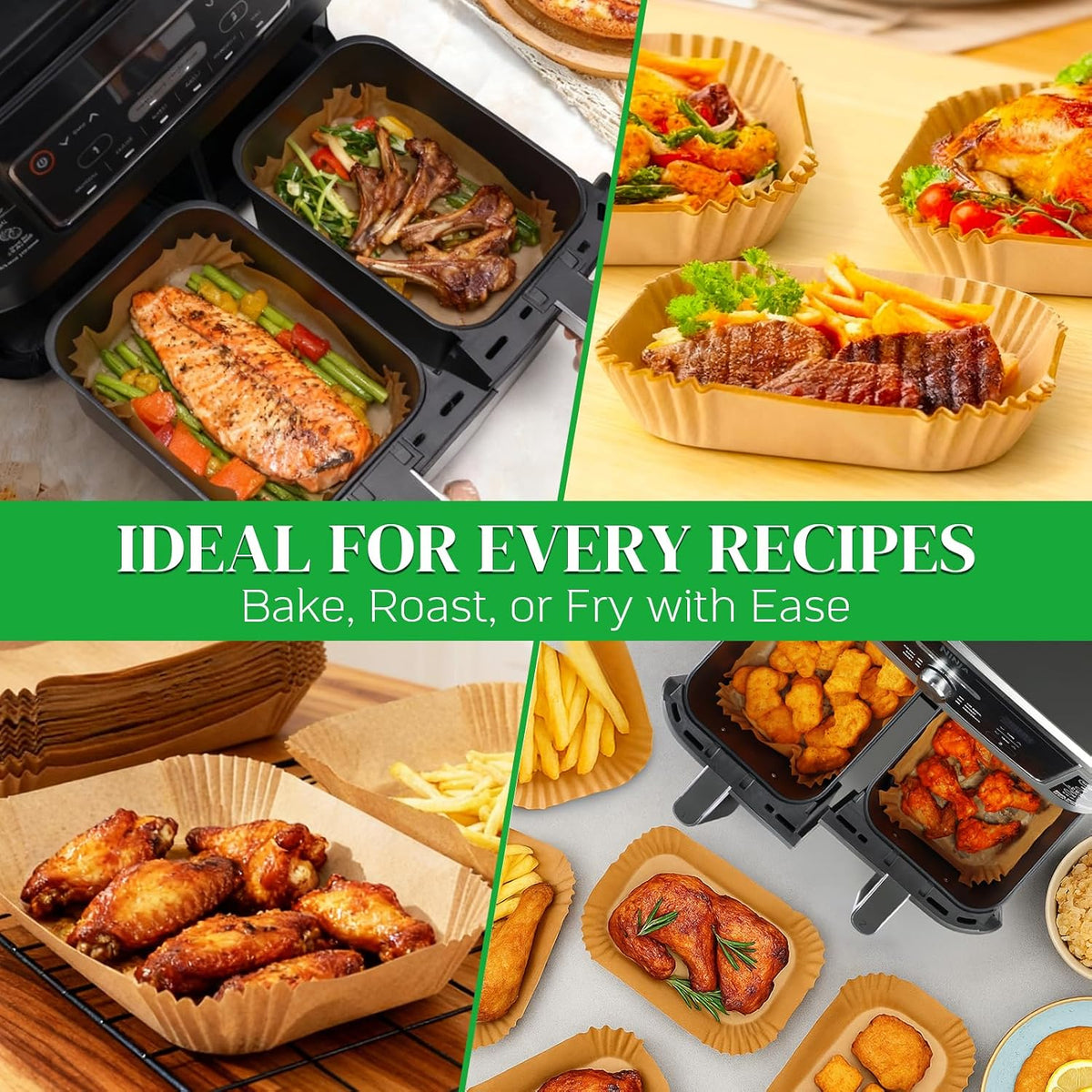 BYKITCHEN Rectangle Disposable Parchment Liners 8.5x5.5 – Clutter Free Air Fryer Cooking