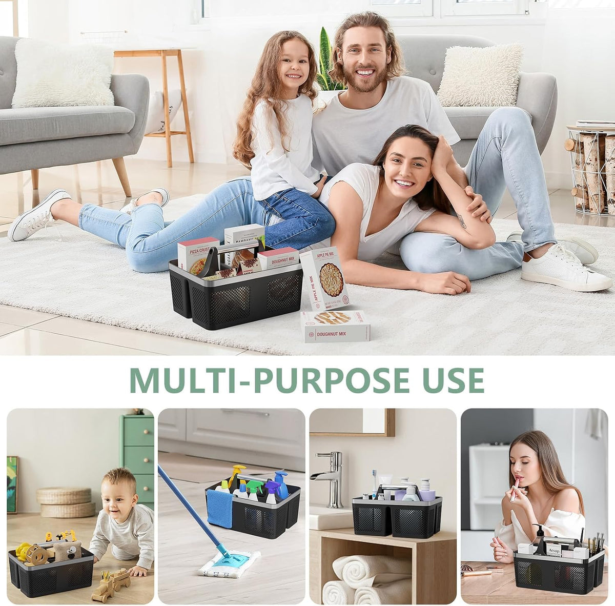 BYUNER Shower Caddy Portable – Parent-Approved Cleaning Caddy for Kids' Bath Toy Storage, Lightweight Drainage Shower Bin
