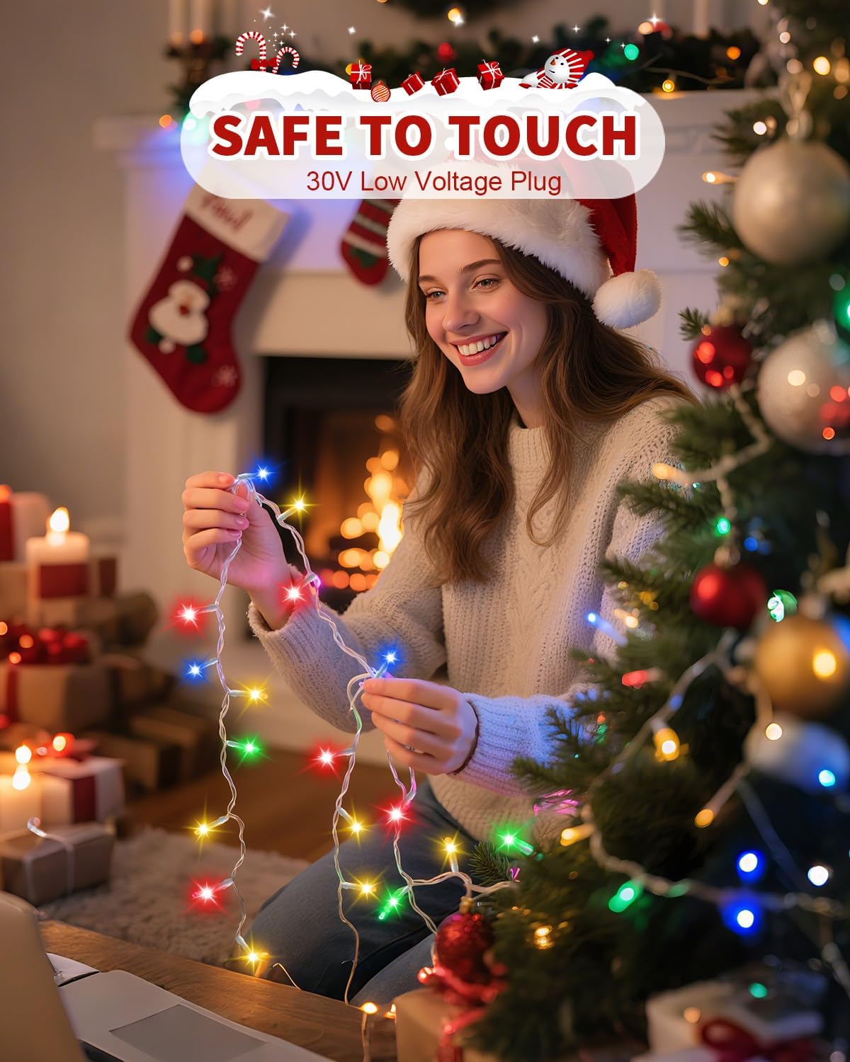 BZBANRN 403ft UL Certified Christmas Lights Cool to Touch, Flameless String Lights Safe for Bedroom, Nursery, and Home with Pets