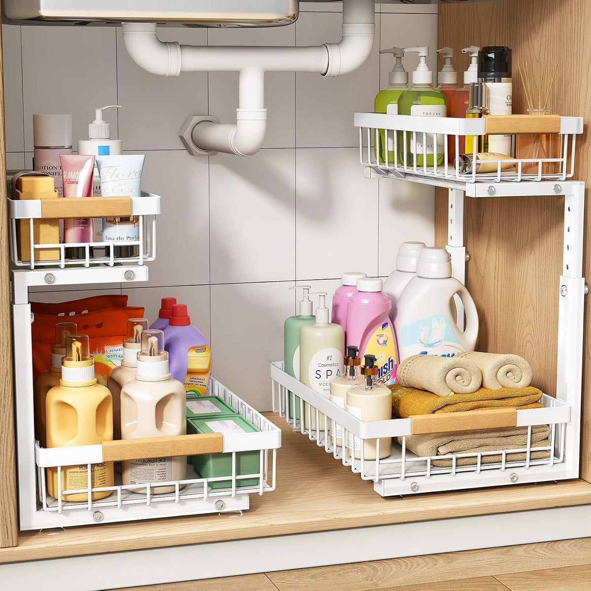 c-shaped bracket design to clear under-sink plumbing