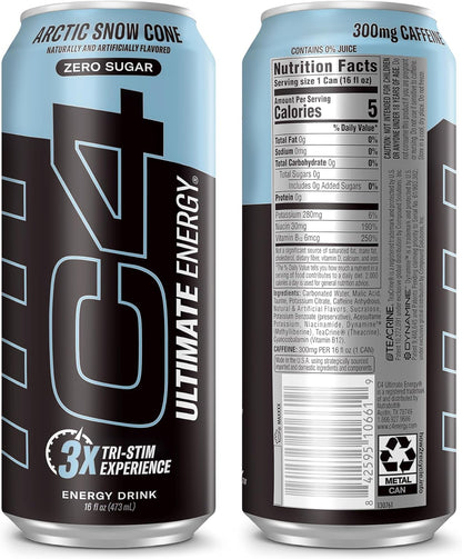 C4 Ultimate Pre Workout Energy Drink Birthday Gift for Fitness Enthusiast and Gamer, 16oz Pack of 12