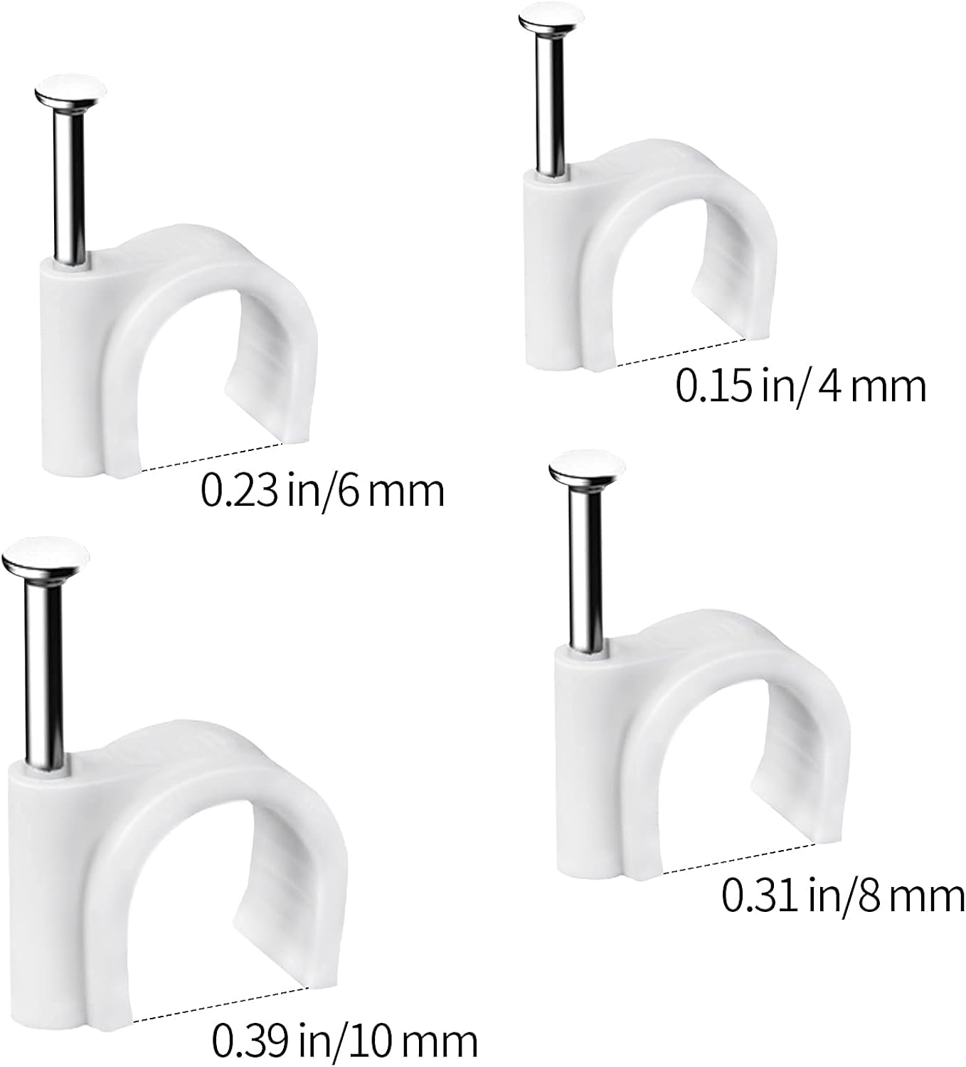 Cable Clips – Exterior Wall and Eave Christmas Light Hangers, 400-Piece White Wire Clips with Steel Nails