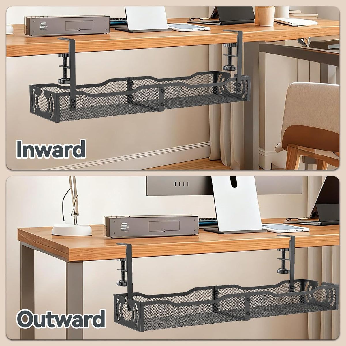 Cable Management – Living Room Desk Cable Concealer, White No-Drill Tray for Cozy Home Aesthetic