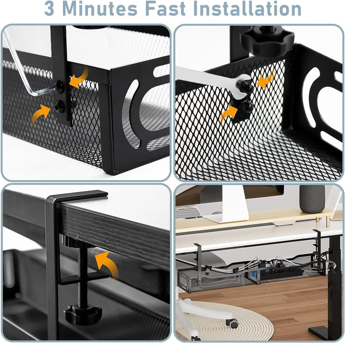 Cable Management Under Desk Tray – Standing Desk Cable Organizer for Focus-First Home Office Setups