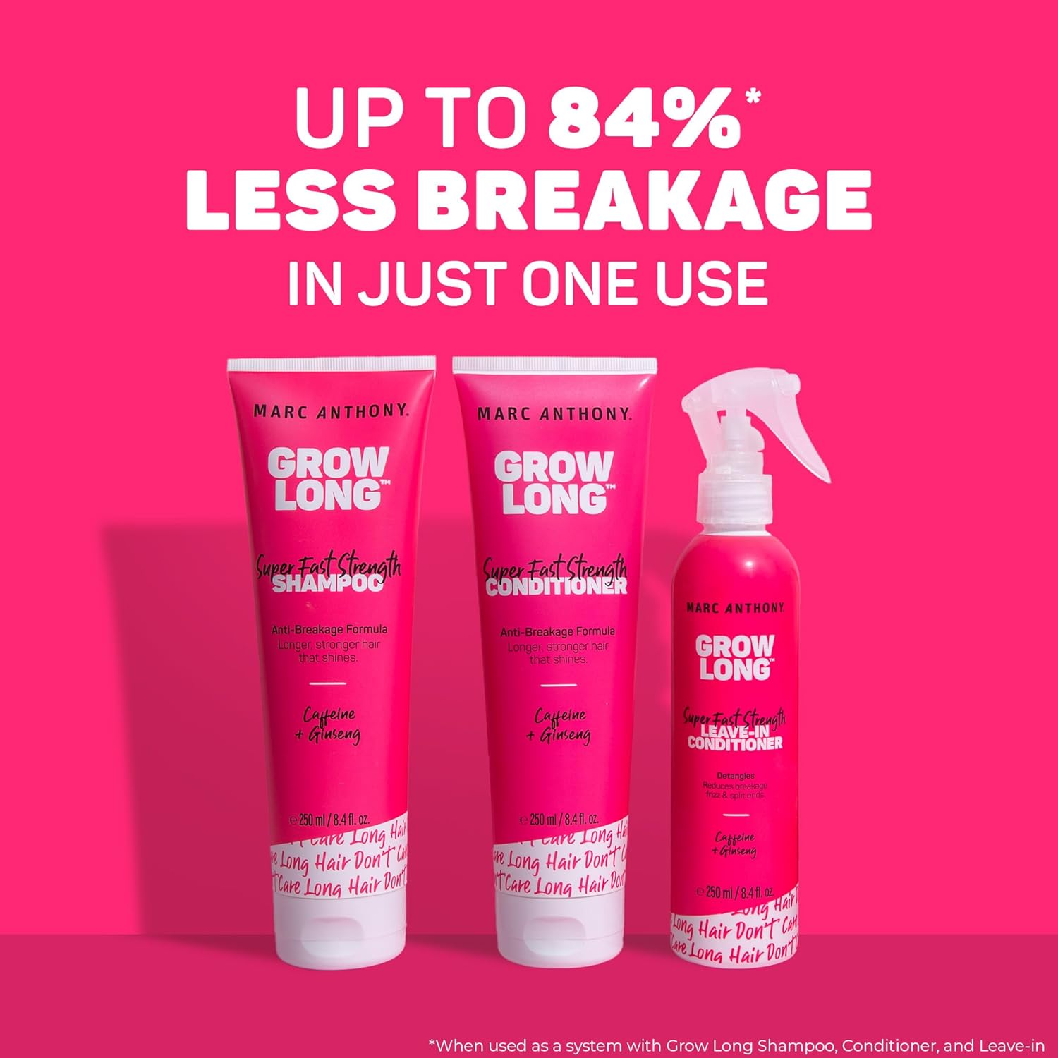 caffeine, ginseng, and vitamin e blend to strengthen strands and reduce breakage