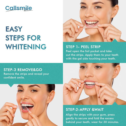 CALLSMILE Whitening Strips for Sensitive Teeth – Enamel-Safe 6% Hydrogen Peroxide Formula with No Gel Trays or Rinsing