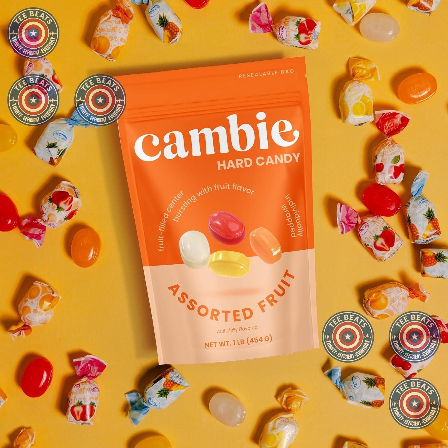 Cambie Assorted Fruit Hard Candy Individually Wrapped – Office Break Room Snack Bowl Staple for Shared Workspaces